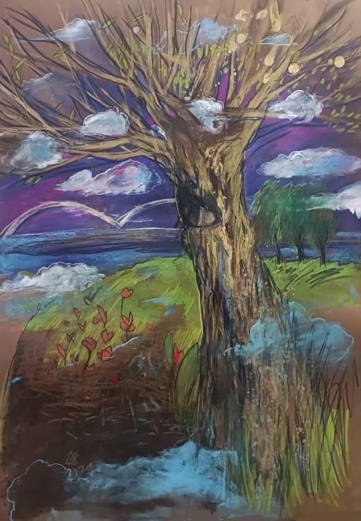 come vengono le nuvole- il nuovo ponte Novi Sad (tecnica mista) 100 x 70 cm; 2023; 200€