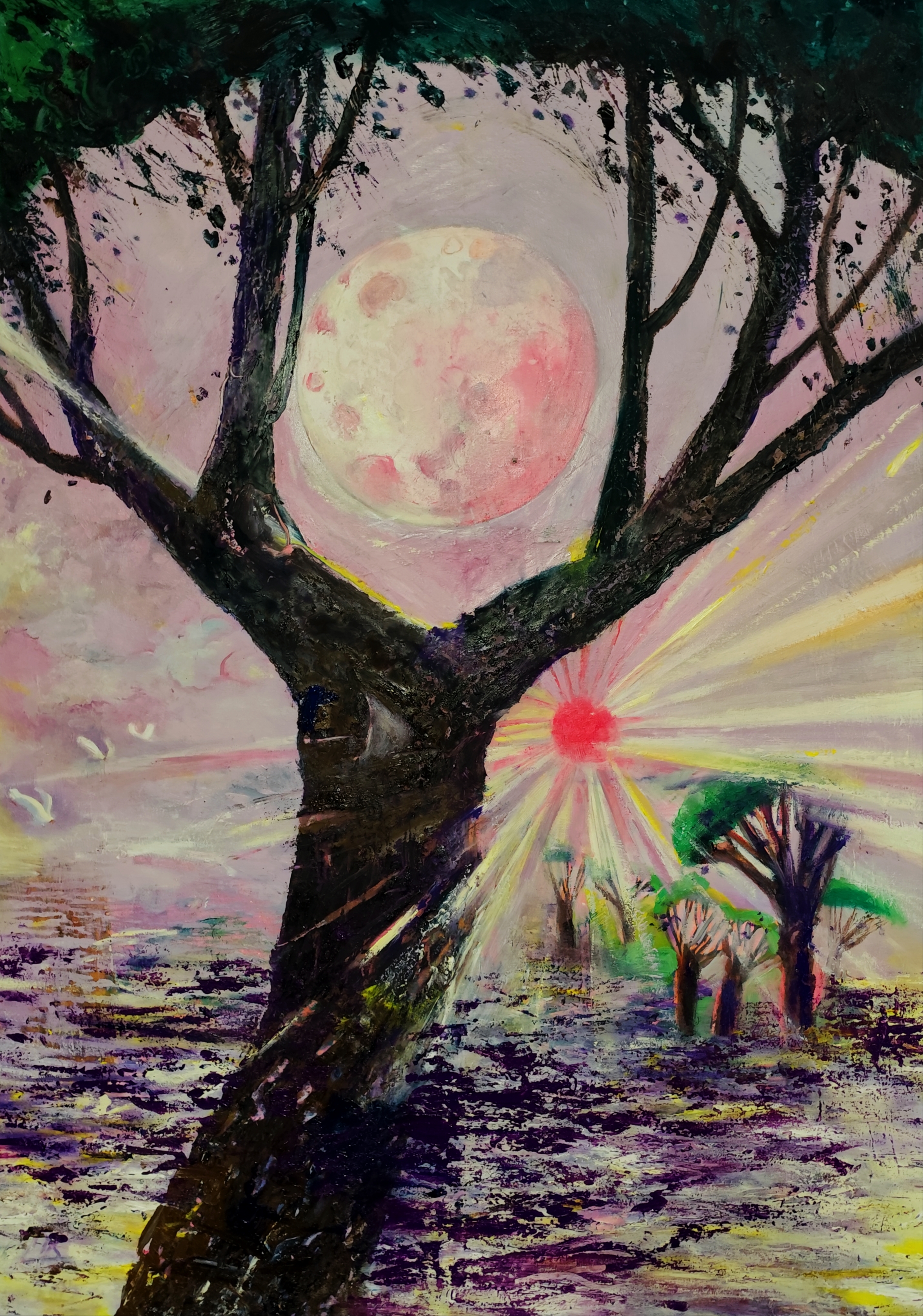 Guardando il ☀️ (Olio su Acrilico sulla tela) 100 x 70 cm; 2025; 1500€