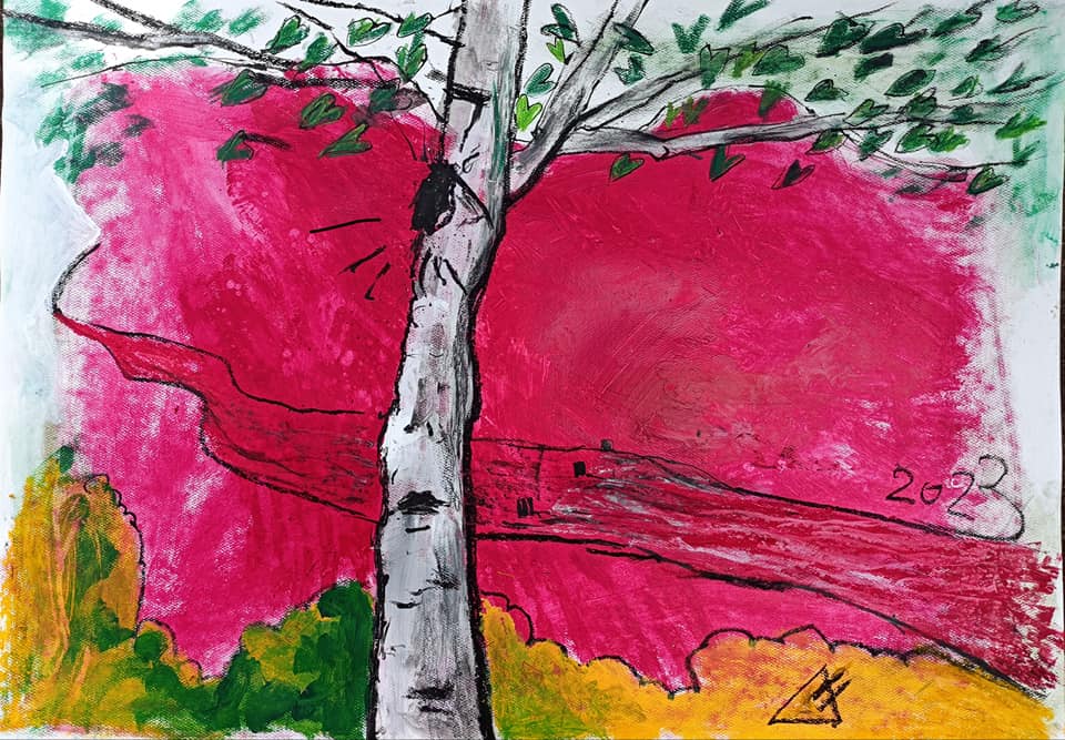 la betulla di Sicevo (tecnica mista) 100 x 70 cm; 2023; 200€