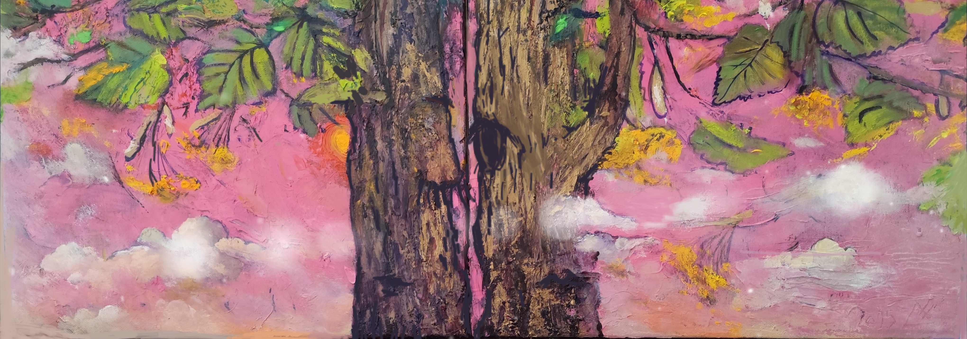 Una coppia di Tigli  (Olio su Acrilico sulla tela) Dittico ; 2025; 600€